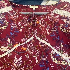 Kori Burgundy and Blue Floral Blouse size medium